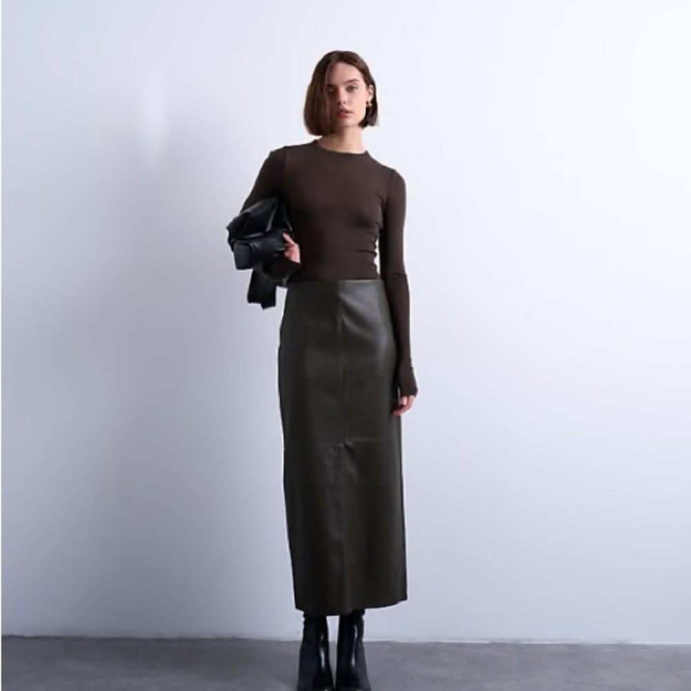 Topshop Vegan Leather Maxi Skirt in Cream